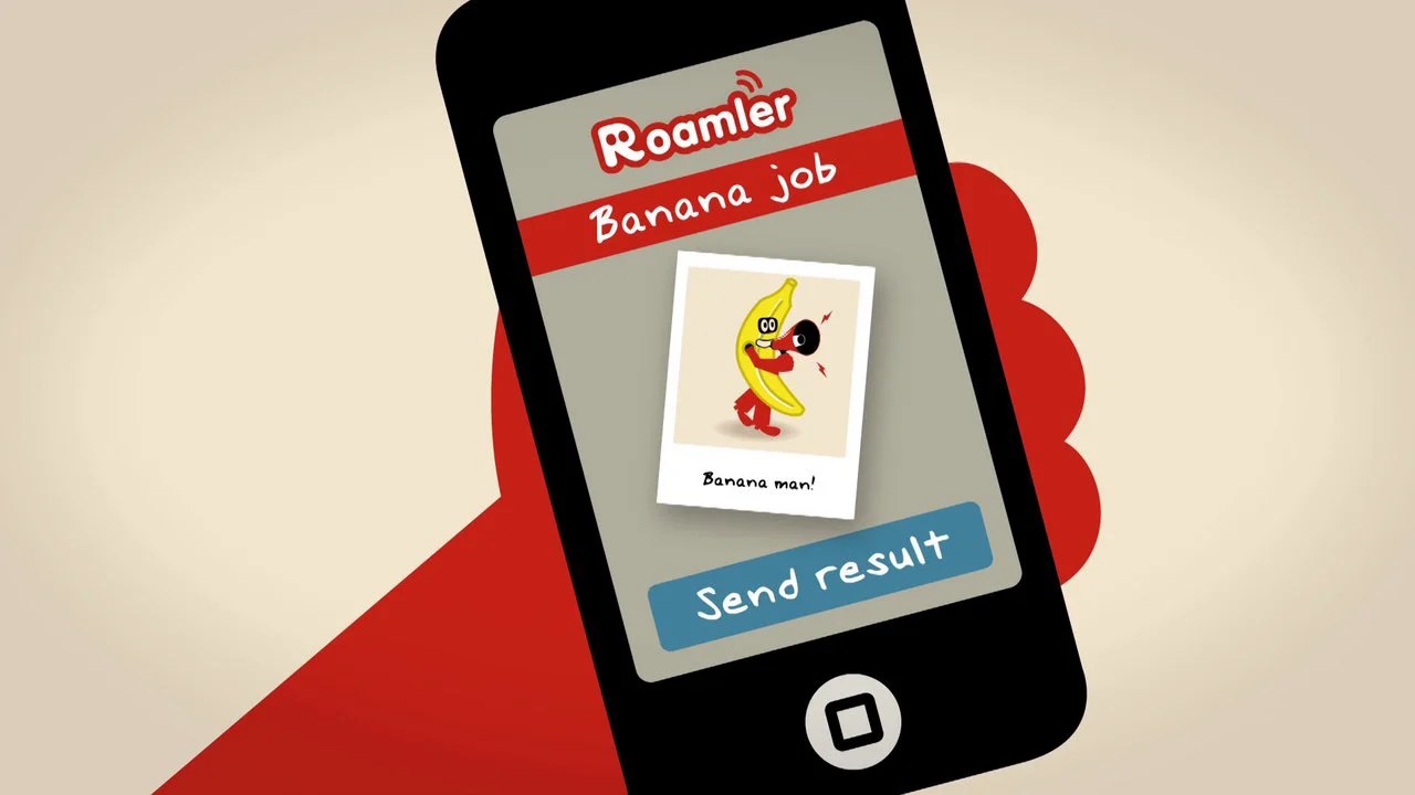 Application mobile Roamler affichant une carte de missions géolocalisées rémunérées