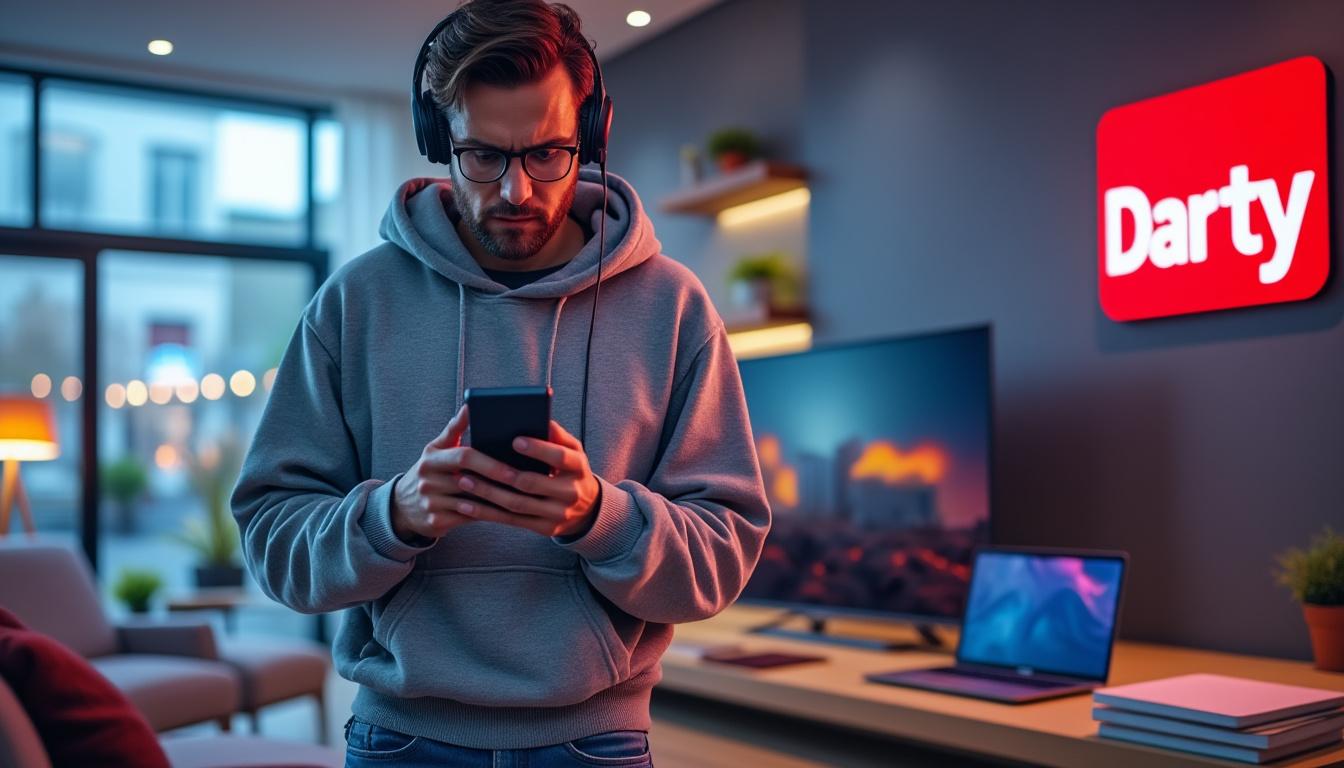 Conseiller du service après-vente répondant au téléphone pour un client Darty